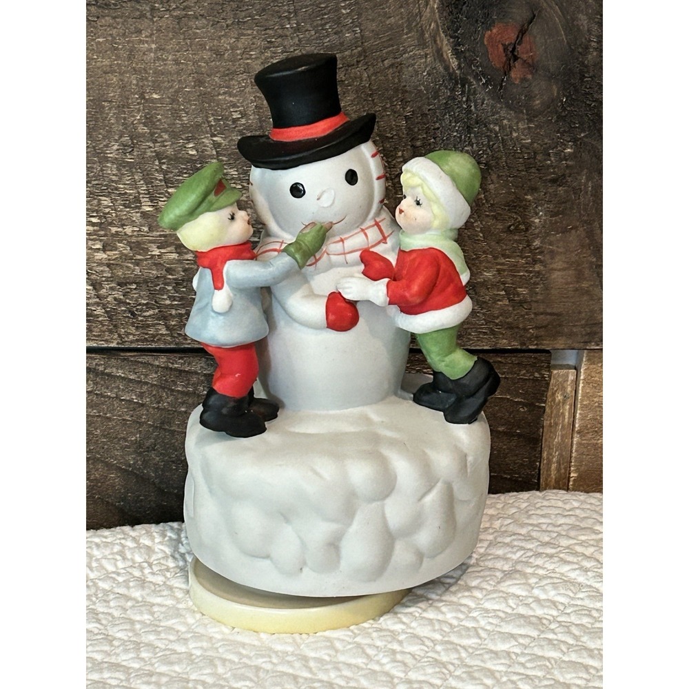 Mann‎ Porcelain Snowman Children Musical Figurine Plays White Christmas